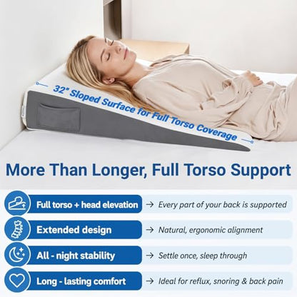 FSA Eligible 31" Extra-Long Wedge Pillow for Sleeping, Reflux,Snoring,White - color: White
