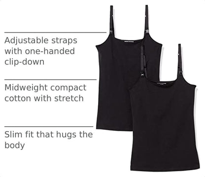 Amazon Essentials Women's Maternity Nursing Tops, Pregnancy Clothes with Adjustable Straps and Built-in Shelf Bra, Pack of 2 - color: 2-pack Black, size: Small