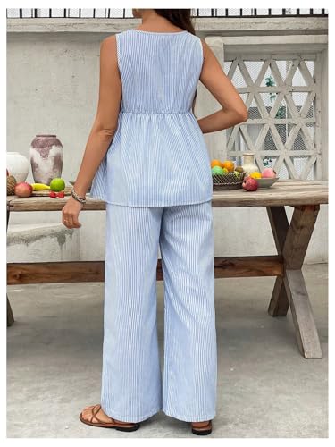 MakeMeChic Women's Maternity 2 Piece Outfits Striped Tank Top and Pants - color: Blue, size: Small