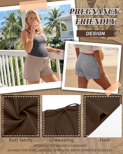 4 Pack Women's Maternity Casual Shorts - color: Brown, Apricot, Light Gray, Black, size: Small