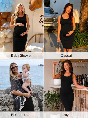 BBHoping Women's Summer Sleeveless Maternity Dress for Baby Shower - color: Black, size: Medium