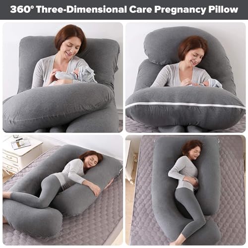 BATTOP Pregnancy Pillows for Sleeping- U Shaped Full Body Maternity Pillow, Pregnancy Pillow for Side Sleepers with Removable Cover, Supports Back, Hips, Belly & Legs (Black Grey) - color: Black Grey
