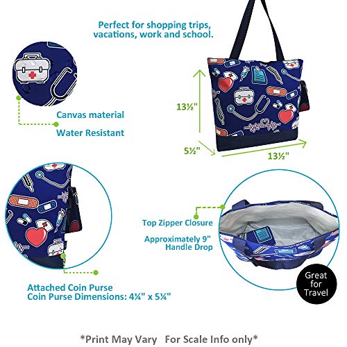 NGIL Medium Canvas Tote Bag with Coin Purse - color: Nurse Theme-navy