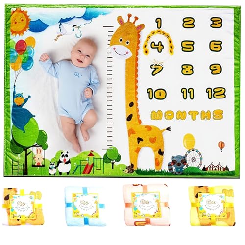 Baby Monthly Milestone Blanket - Large 60"x40" Baby Age Blanket w/Growth Chart Soft Fleece - color: White