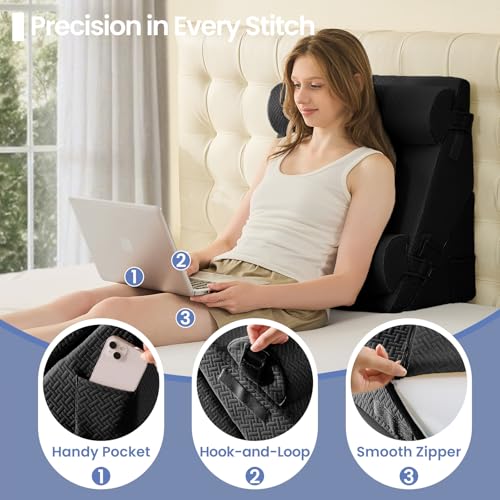 Sasttie Adjustable Wedge Pillow Set for After Surgery, Black - color: Black, size: Adjustable 9&12 Inch + 2 Head Pillows