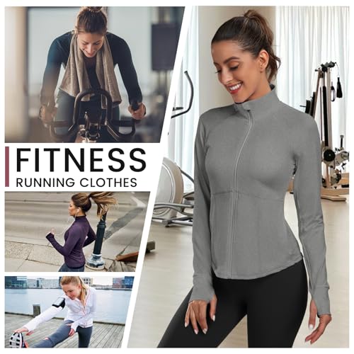 Women's Athletic Jackets Lightweight Workout Jackets Zip Up Running Jackets - color: Grey, size: X-Large