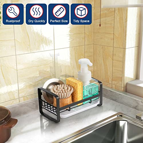 HULISEN Kitchen Sponge Holder, 304 Stainless Steel Sink Caddy, Black - color: Black, size: Medium