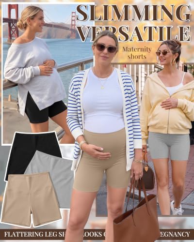 Ficerd 3 Pack Maternity Pajama Lounge Shorts - color: Khaki, Light Gray, Black, size: X-Large