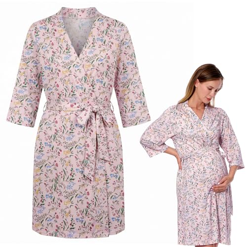 Maternity Robe - Botanical Collection - color: Pink Botanical, size: XX-Large