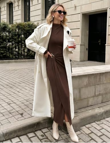 ZESICA Womens Fall Long Sleeve Wedding Guest Midi Dresses - color: Brown, size: XX-Large