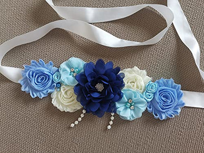 Maternity sash handmade flower sash for baby shower - color: Royal Blue
