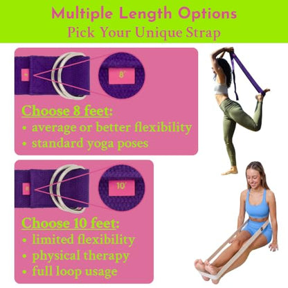Extra-Wide 2 Inch Cotton Yoga Strap: Stretching, Physical Therapy, Exercise - color: Purple, size: 8 feet
