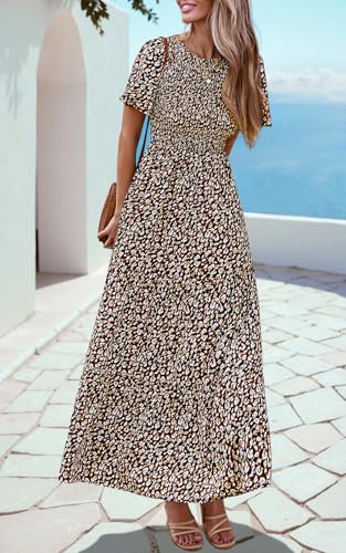 PRETTYGARDEN Women's 2026 Summer Casual Flutter Sleeve Floral Maxi Dress - color: Black Leopard, size: Medium