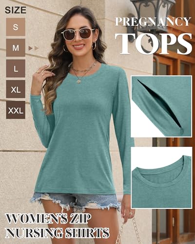 Women's Cotton Modal Maternity Nursing Tops - color: Heather Green, size: Large