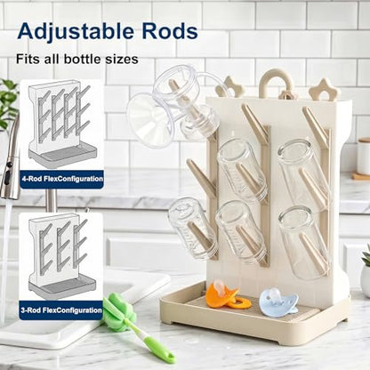 GoMaihe Baby Bottle Drying Rack: Space Saving Vertical Bottle Dryer Holder - color: Beige, size: Standard
