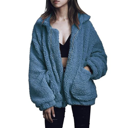 PRETTYGARDEN Women's Oversized Sherpa Fleece Coats - color: Dark Blue, size: Medium