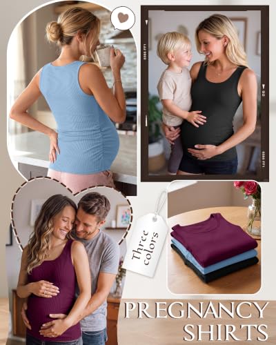 Riyiper 3 Pack Women's Maternity Tank Tops - color: Black, Light Blue, Fuchsia, size: Large