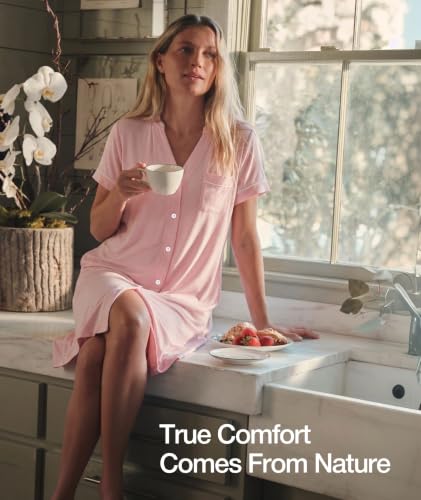 GYS Bamboo Viscose Nightgowns for Women Soft Button Down Sleep Shirt - color: Pink, size: Medium