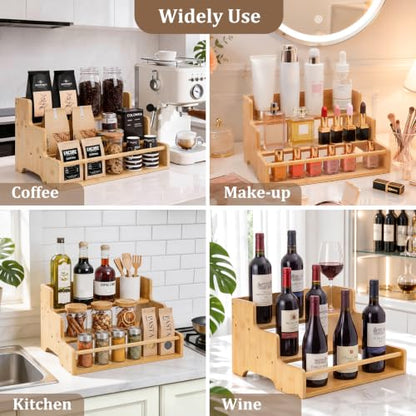 Mufico Bamboo Tabletop Wine Racks with Handles & Guardrail, Bamboo - color: Bamboo