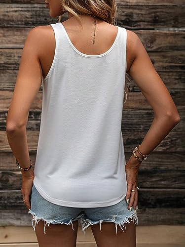 SweatyRocks Women's Scoop Neck Button Up Tank Top Casual - color: White, size: Large