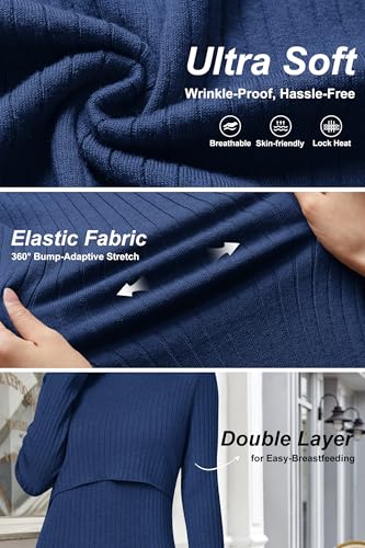 OUGES Women's Wool Blend Sweater Nursing Ribbed Fall Maternity Dress - color: Dark Blue, size: XX-Large