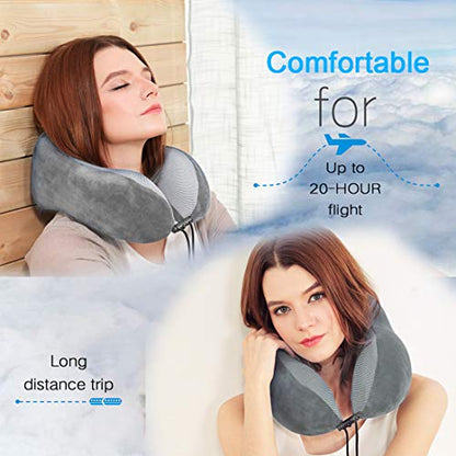 TALLGO Travel Pillow, Best Memory Foam Neck Pillow Head Support Soft Pillow for Sleeping Rest, Airplane Car & Home Use (Grey) - color: Grey
