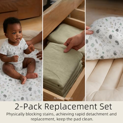 2 Pack Muslin Baby Lounger Covers, Covers Only, 35.5" x 20" - color: 2 Pack Squirrel Green