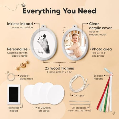 Inkless Baby Hand and Footprint Kit, Two-Sides Ornament (Oval/Silver) - color: Oval/Silver