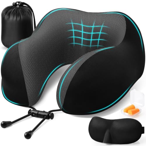 ExploreBliss Travel Pillow, Memory Foam Neck Pillow Airplane, Black - color: Black