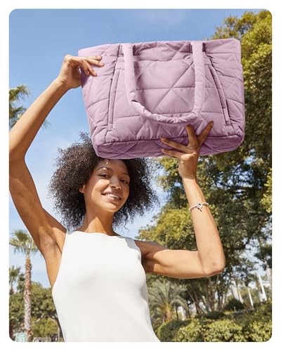 BAGSMART Tote Bag for Women, Puffer Tote Bag for Work Large Shoulder Bag - color: E-purple