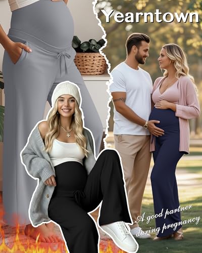 3 Pack Fleece Lined Maternity Sweatpants Lounge Pants - color: Black, Light Gray, Navy Blue, size: Medium