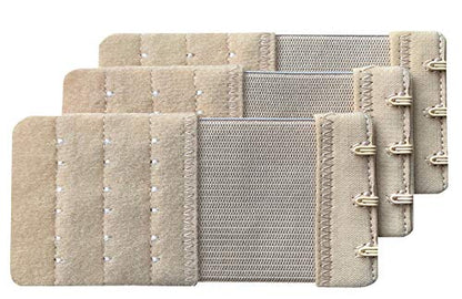 Women Pack of 3 Soft Comfortable 3 Hooks Bra Extender - color: Beige 1/2 Inch