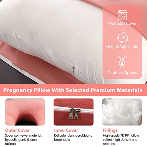 Elover U Shaped Pregnancy Pillow,Full Body Maternity Support - color: Velvet -Pink