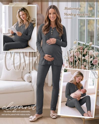 Huukeay Maternity Lounge Set Long Sleeve - color: Dark Heather Gray, size: XX-Large
