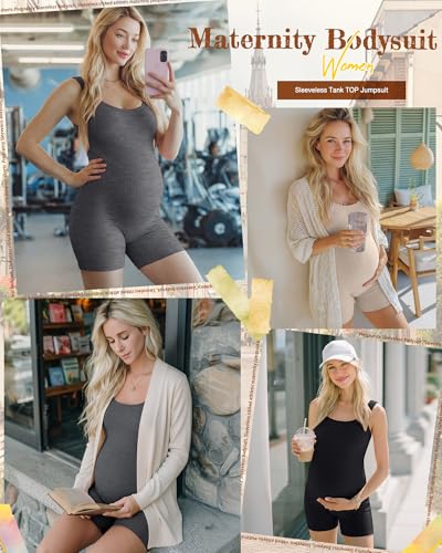 3 Pack Maternity Rompers for Women - color: Black, Dark Heather Gray, Apricot, size: X-Large