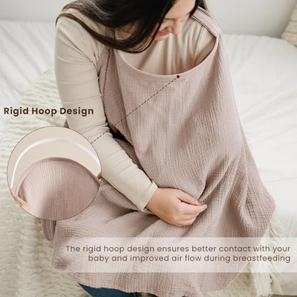 Konssy Muslin Nursing Cover Up for Breastfeeding with Rigid Hoop - color: Taupe