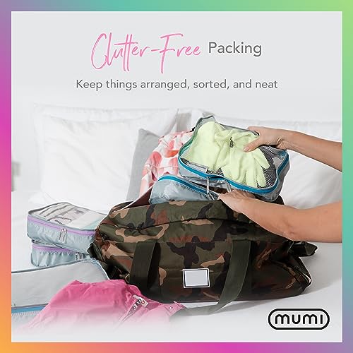 MUMI Packing Cubes Set of 5 - Mesh-Top Luggage Organizers, Blue - color: Blue