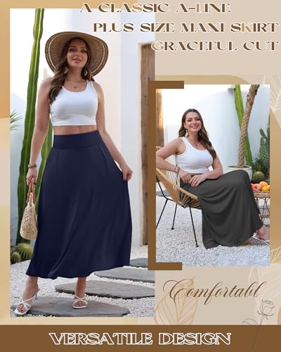 3 Pack Women's Plus Size Maxi Skirts - color: Black, Navy Blue, Charcoal Gray, size: XX-Large