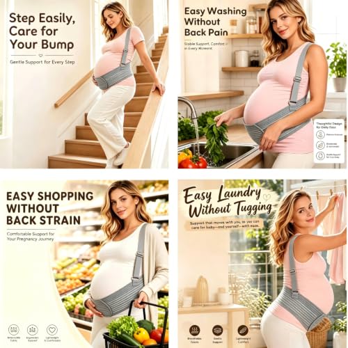 Maternity Support Belt Mesh Shoulder Straps Pregnancy Back Pelvic Relief(Gray,Large) - color: Gray, size: Large