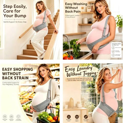 Maternity Support Belt Mesh Shoulder Straps Pregnancy Back Pelvic Relief(Gray,Medium) - color: Gray, size: Medium
