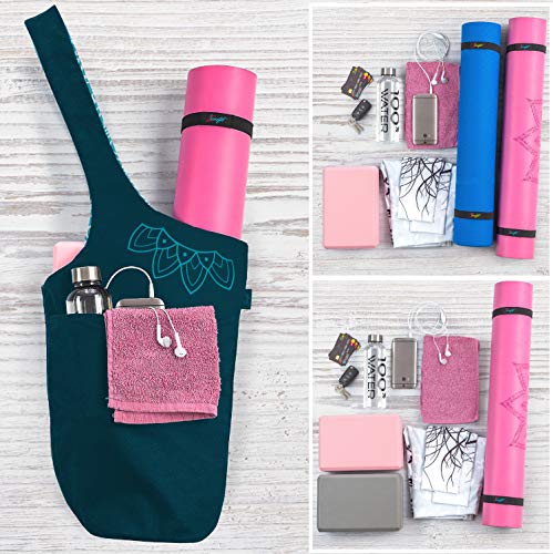 Yoga Mat Bag & Carrier with Pockets for Women - color: Teal 2 Tone