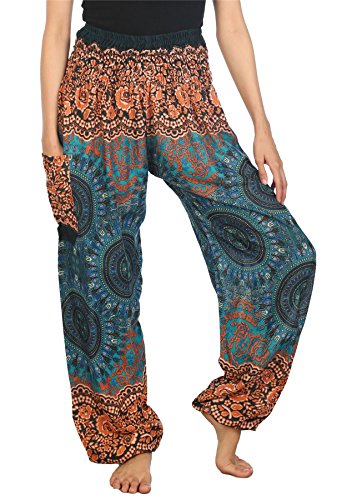 LOFBAZ Harem Boho Pants for Women Yoga S-4XL Plus Hippie Clothing PJ - color: Rose 2 Teal Green, size: Large