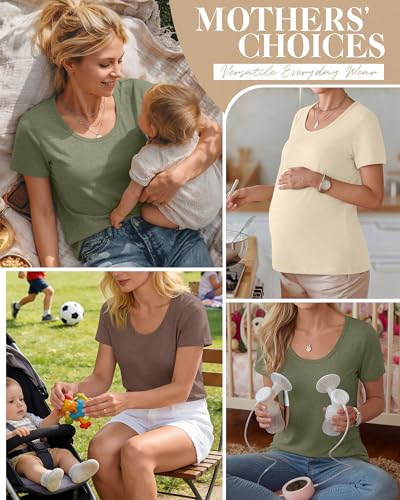 Huukeay 3 Pack Women's Nursing Shirts - color: Gray Green, Cream, Coffee, size: Small