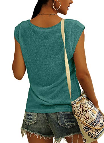 Langwyqu Womens' Cap Sleeve Tees Casual Loose Fit Basic Shirts Tank Tops - color: 00- Lake Blue, size: Small