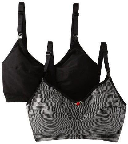 LEADING LADY, Uma, Wireless Nursing Bra for Women, Double-Layered Cups, One Hand Nursing Clasps, Adjustable Straps, 34B-44DDD - color: Black/Gray Stripe, size: 44DDD