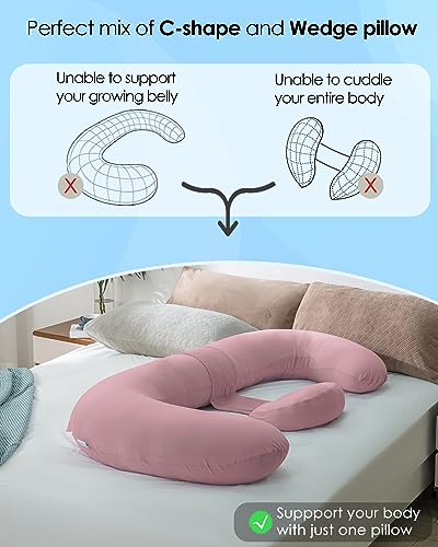 QUEEN ROSE Cooling E Shaped Pregnancy Pillows, Detachable Maternity Body Pillow for Sleeping, Pink - color: Pink