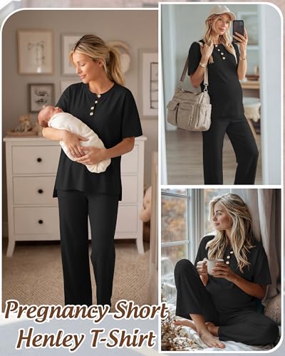 Women Maternity Lounge Set - color: Black, size: Large