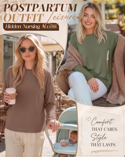 Riyiper 3 Pack Women's Nursing Shirts with Hidden Zippers - color: Army Green, Light Coffee, Black, size: X-Large