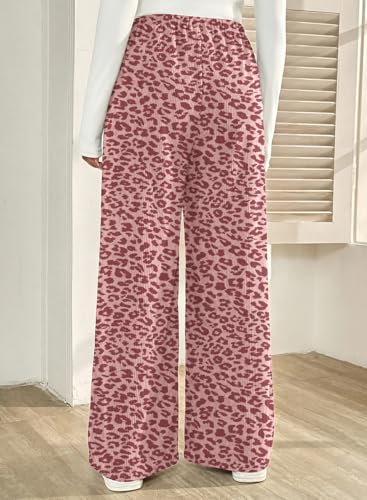 BLENCOT Maternity Pants Leopard Wide Leg Drawstring Pregnancy Trousers - color: Pink, size: Large