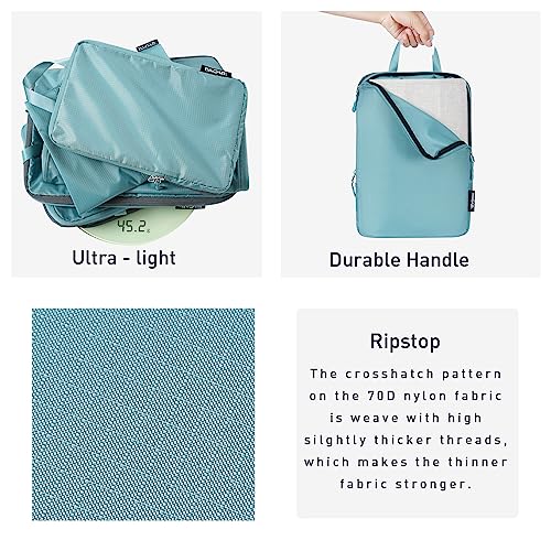 Bagail Ultralight Compression Cubes 7 Set - 3 Packing Cubes, 3 Organizers, and 1 Shoe Bag - color: The Dusty Blue, style: Cloth Pattern